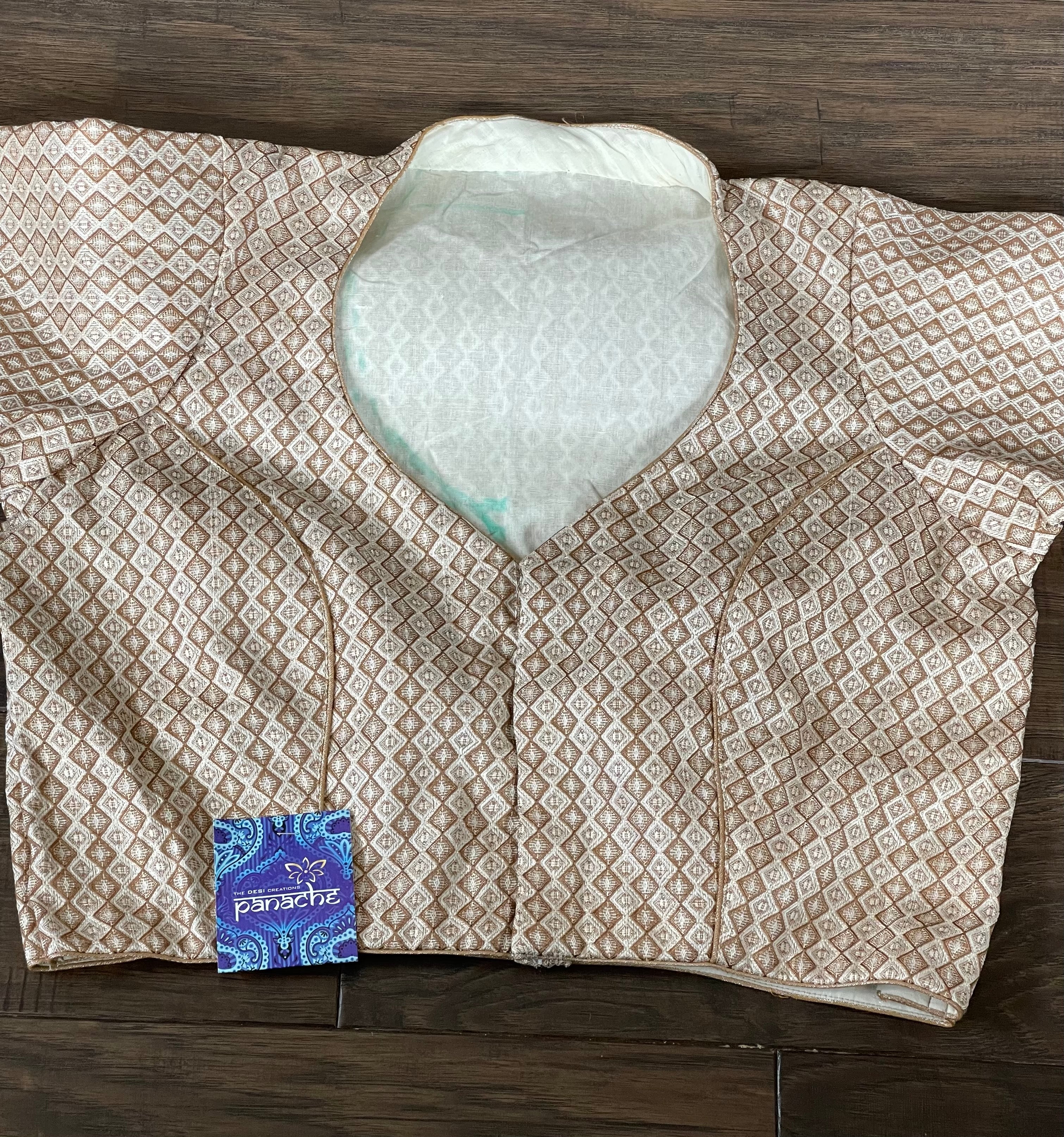 Designer Blouse - Off White Brown woven