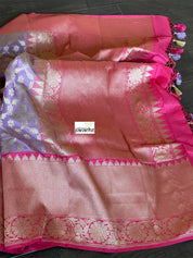Pure Silk Banarasi - Lavender Mauve Pink Antique Golden Zari