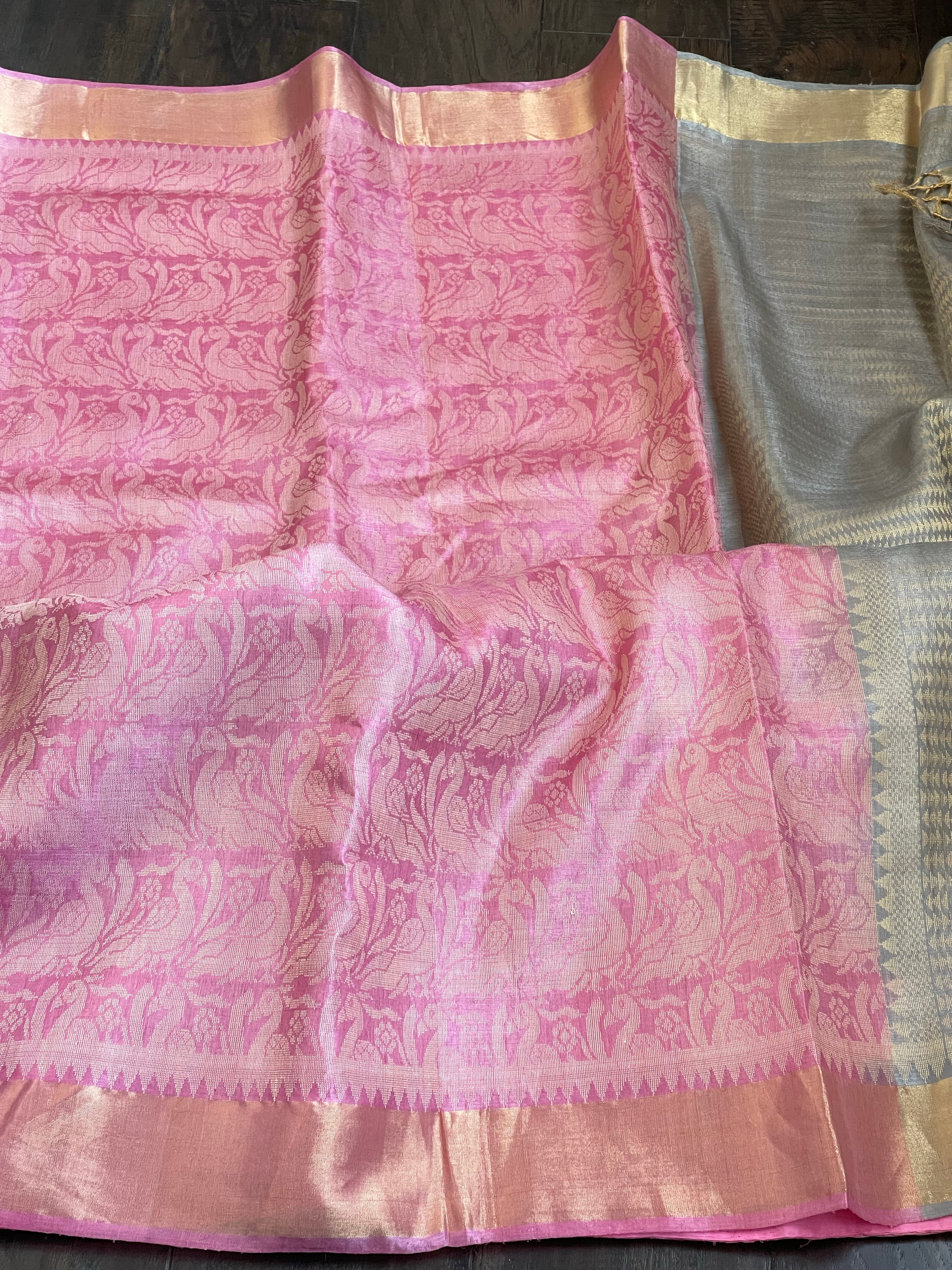 Tussar Silk - Light Pink Grey Resham Woven
