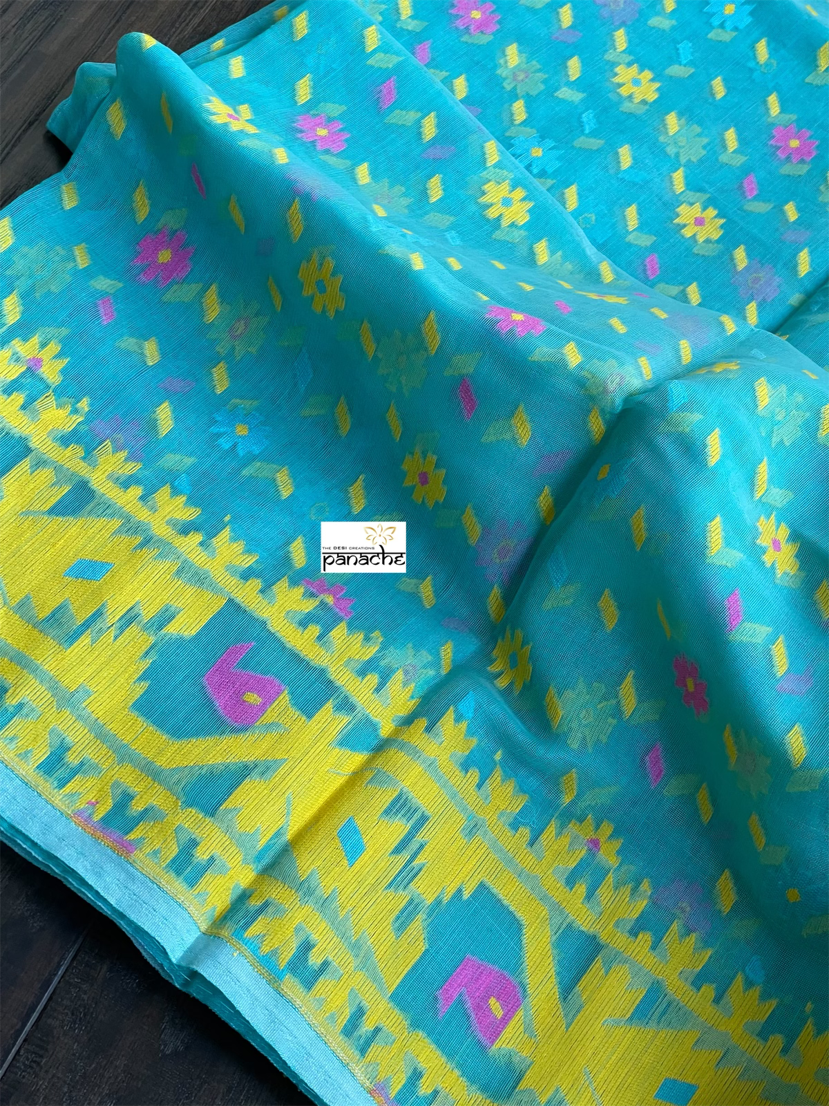 Jamdaani Soft - FIrozi Blue Yellow