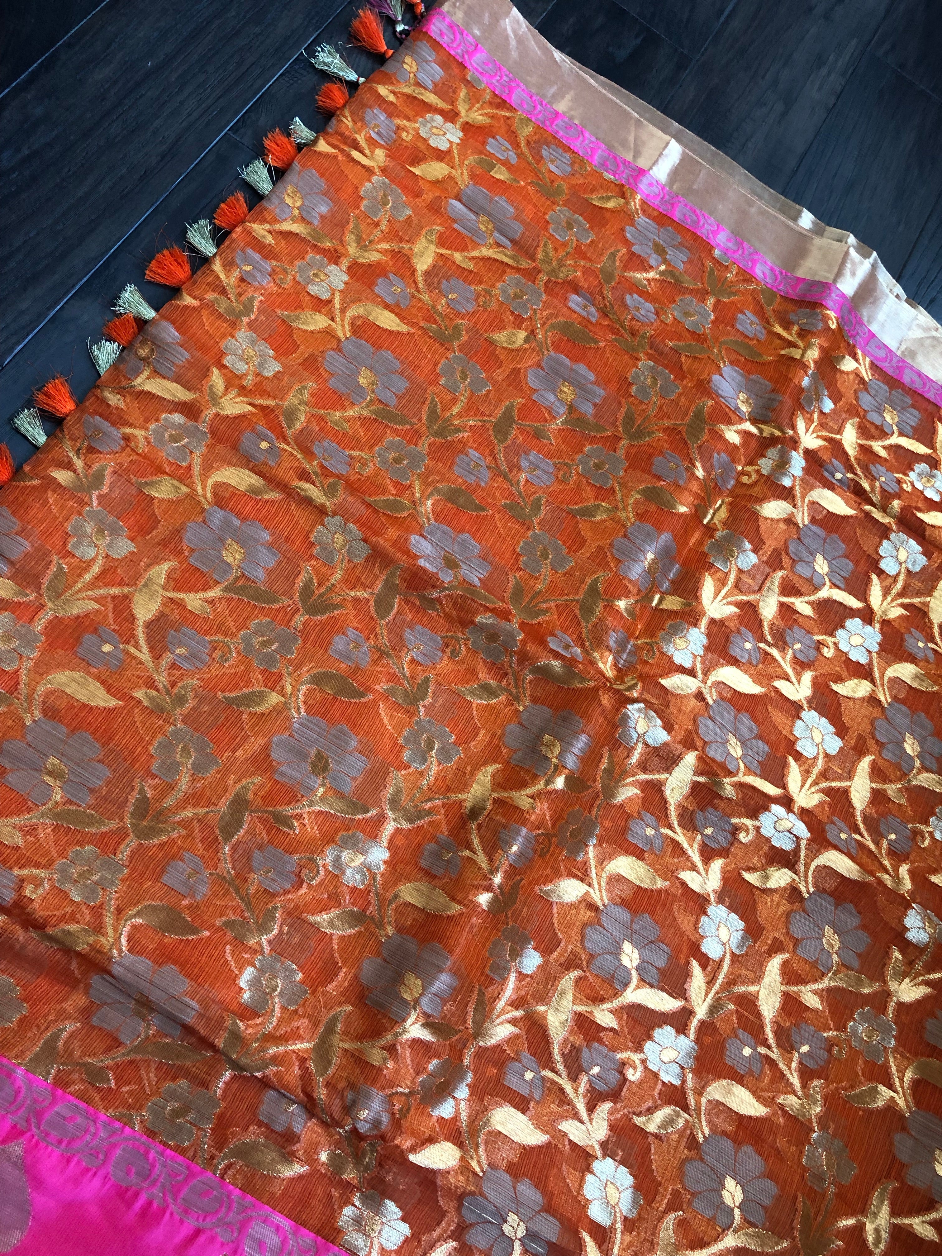 Kota Silk Jangla - Orange Pink