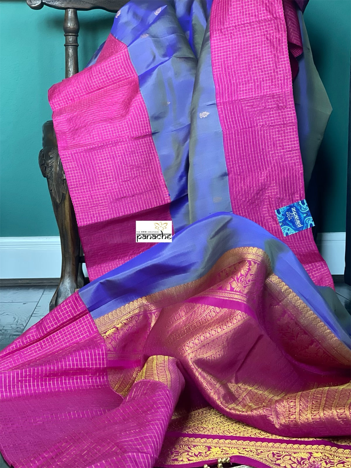 Silk Gadwal - Violet Magenta Pink Golden Zari