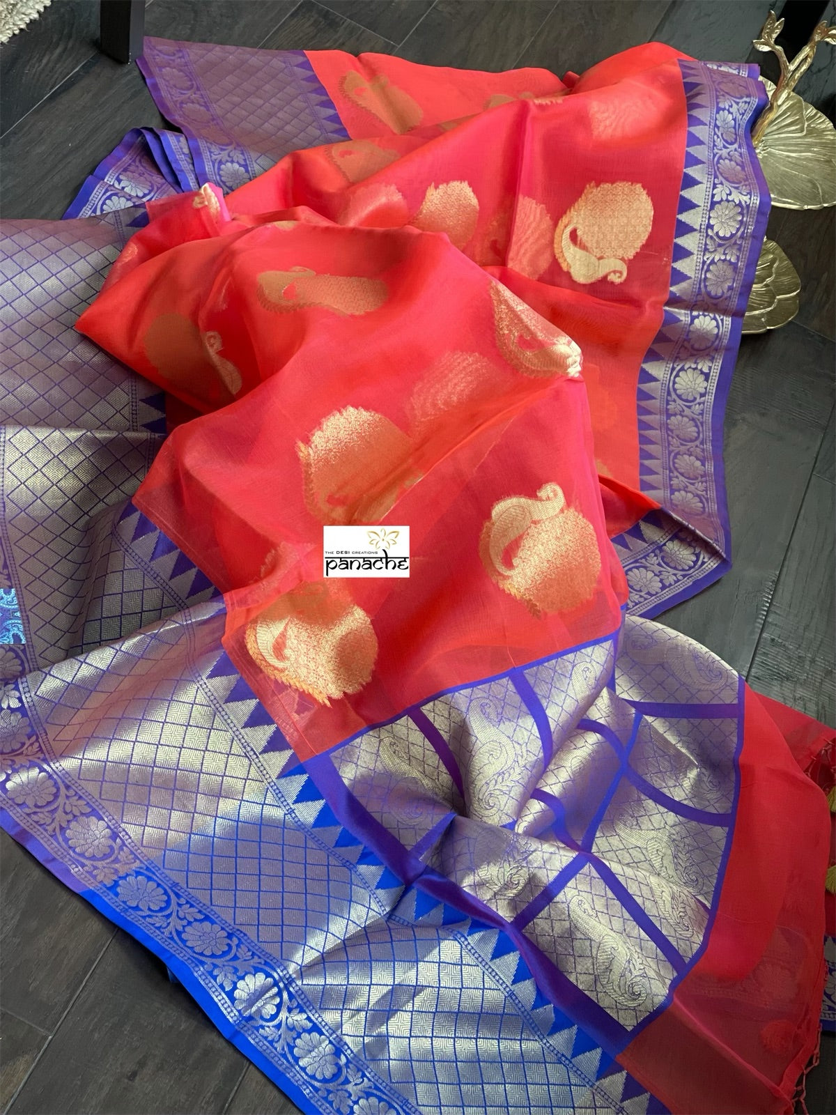 Kora Silk Banarasi - Pink Orange Dual shaded