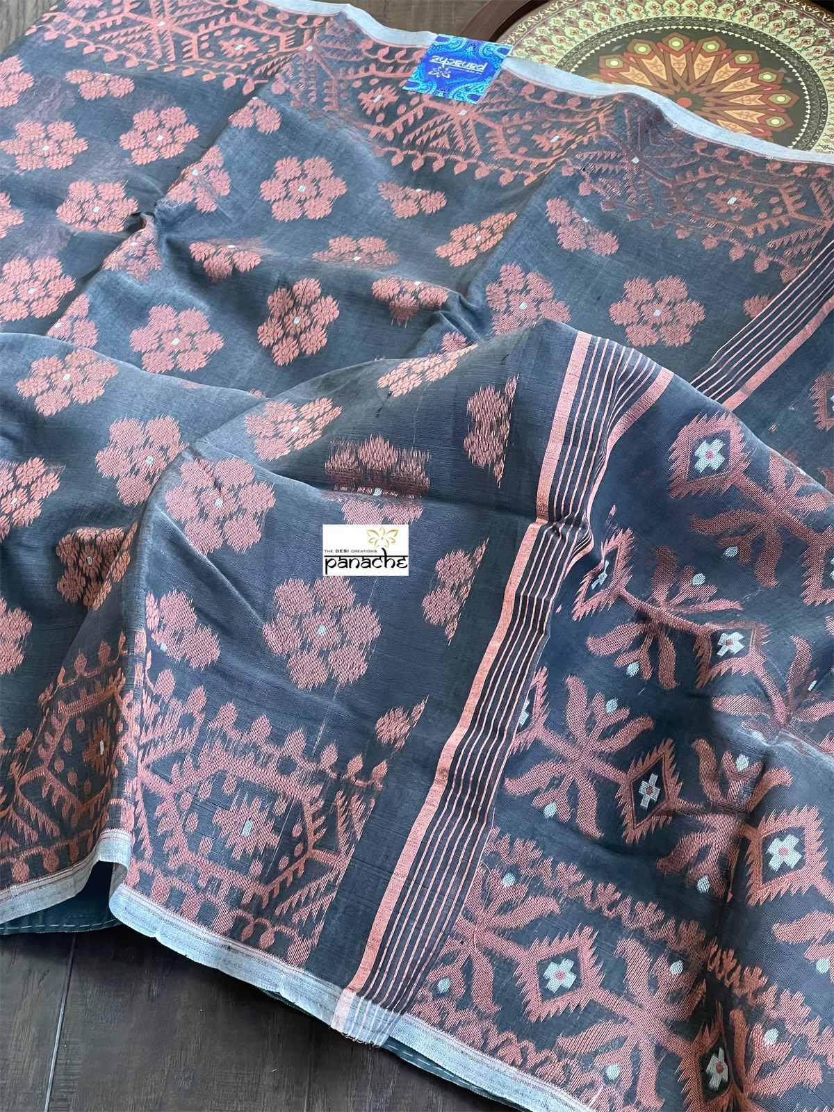 Soft Jamdaani  - Gray Copper Zari