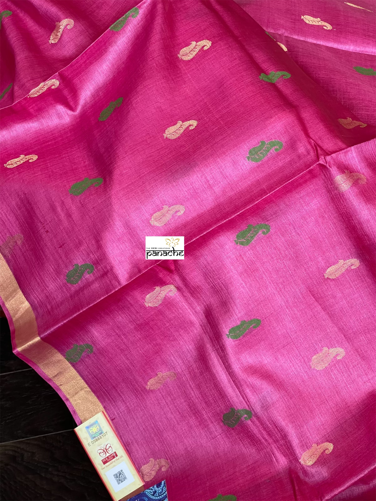 Pure Tussar Silk Woven - Magenta Pink resham woven