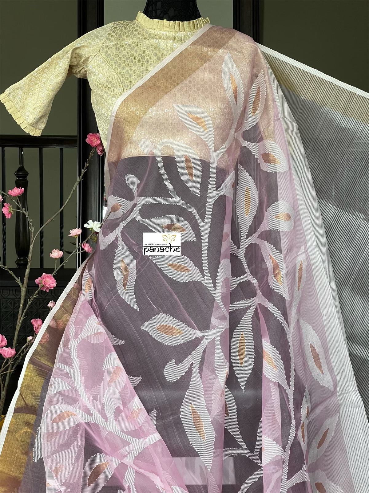 Designer Jamdaani- Pink floral