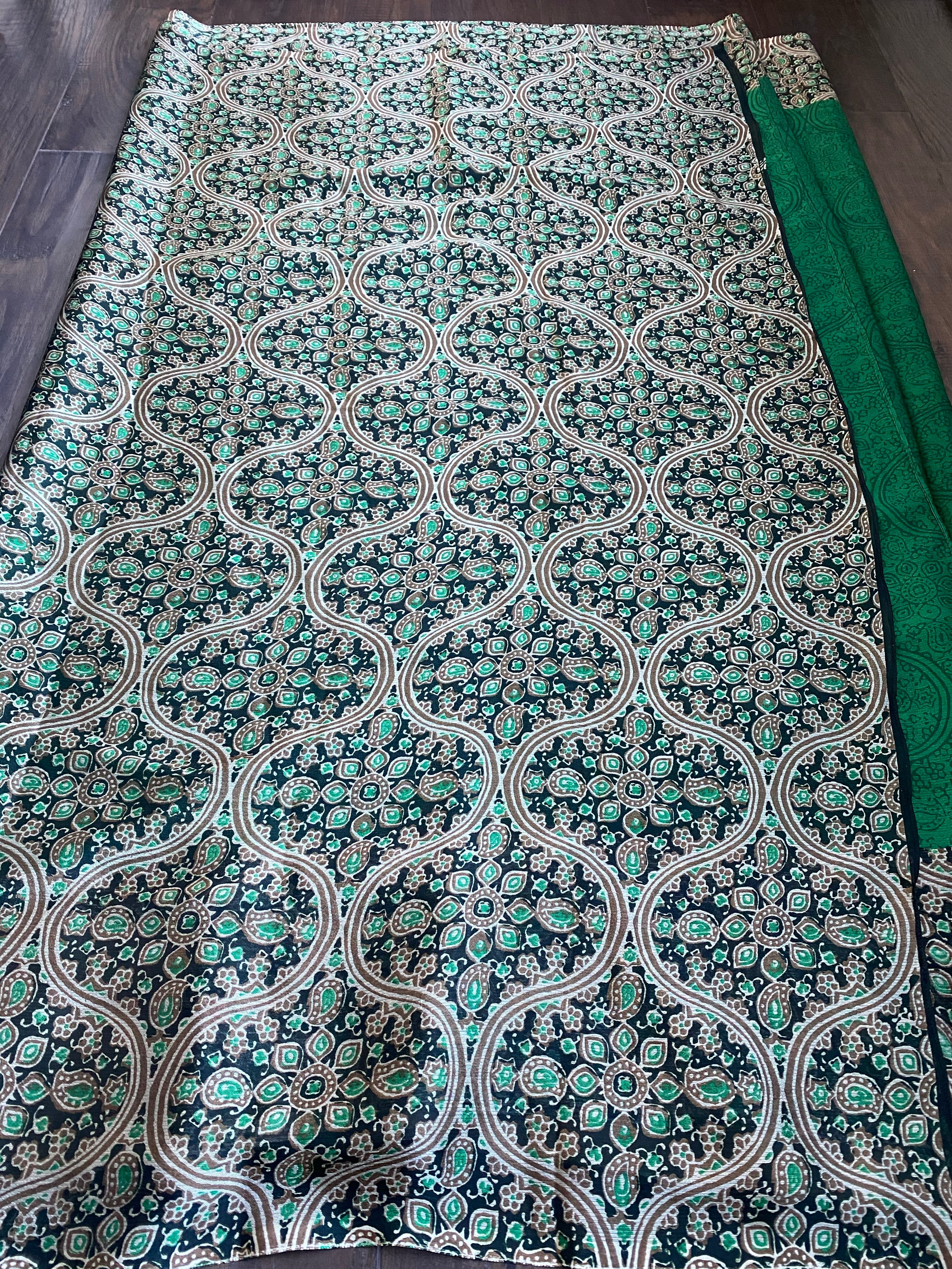 Fancy Chinon Silk - Green Black Printed
