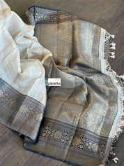 Soft Dupion Banaras Saree - Beige Black