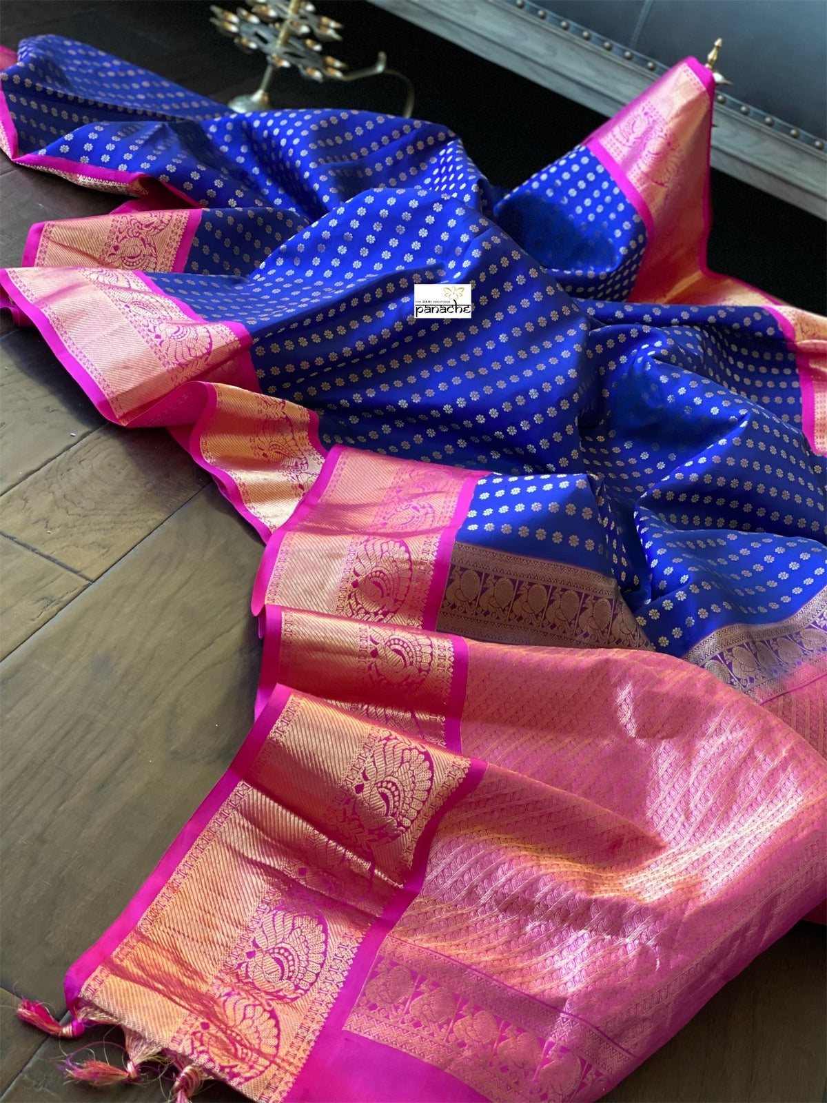 Pure Silk Kanjivaram - Blue Magenta Pink