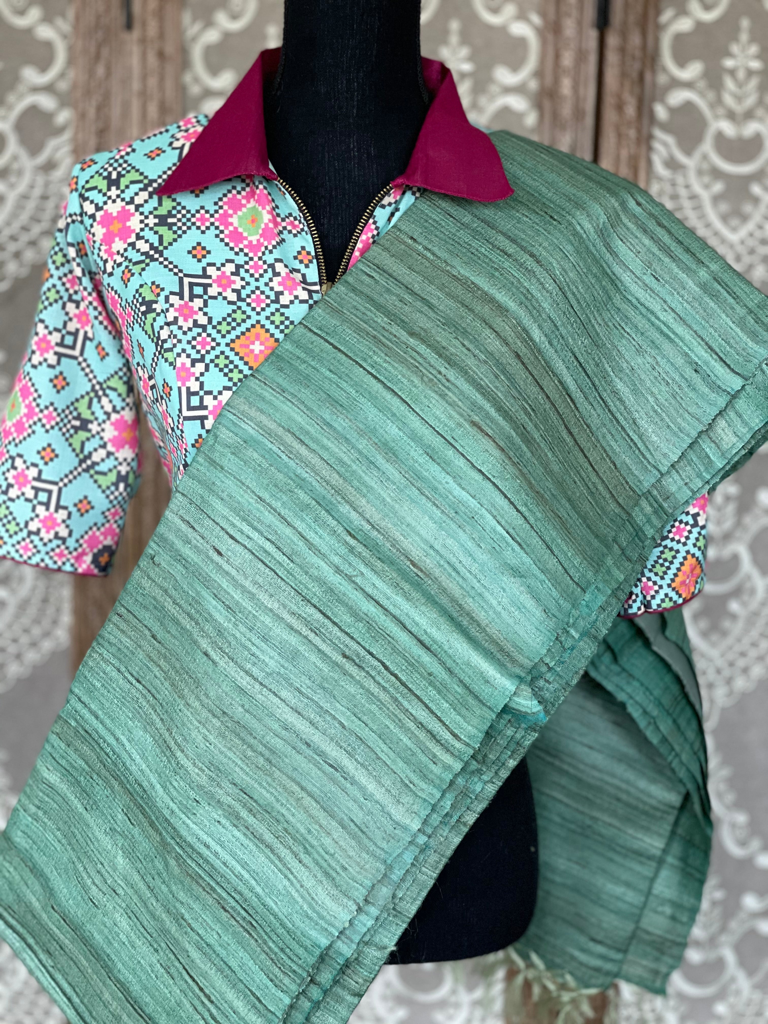 Designer Blouse - Mint Blue Printed