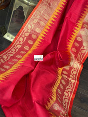 Tussar Silk Banarasi - Red Yellow Paithani Border