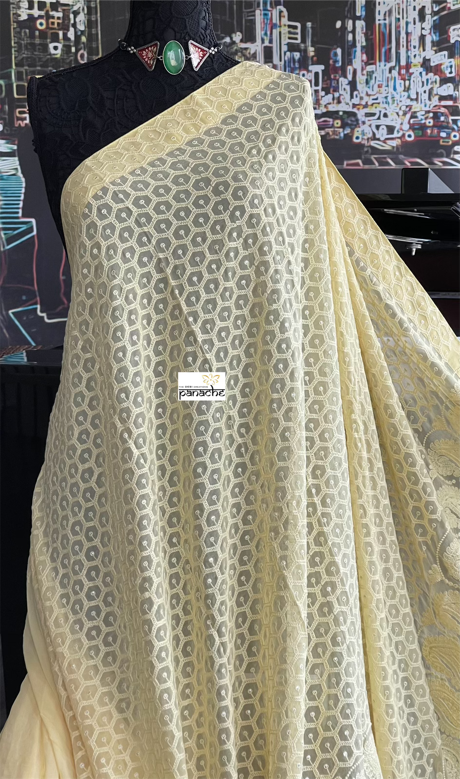 Designer Georgette Chikankari - Butter Yellow
