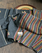Pure Cotton Khes Kantha Stitch -  Black Multi Color