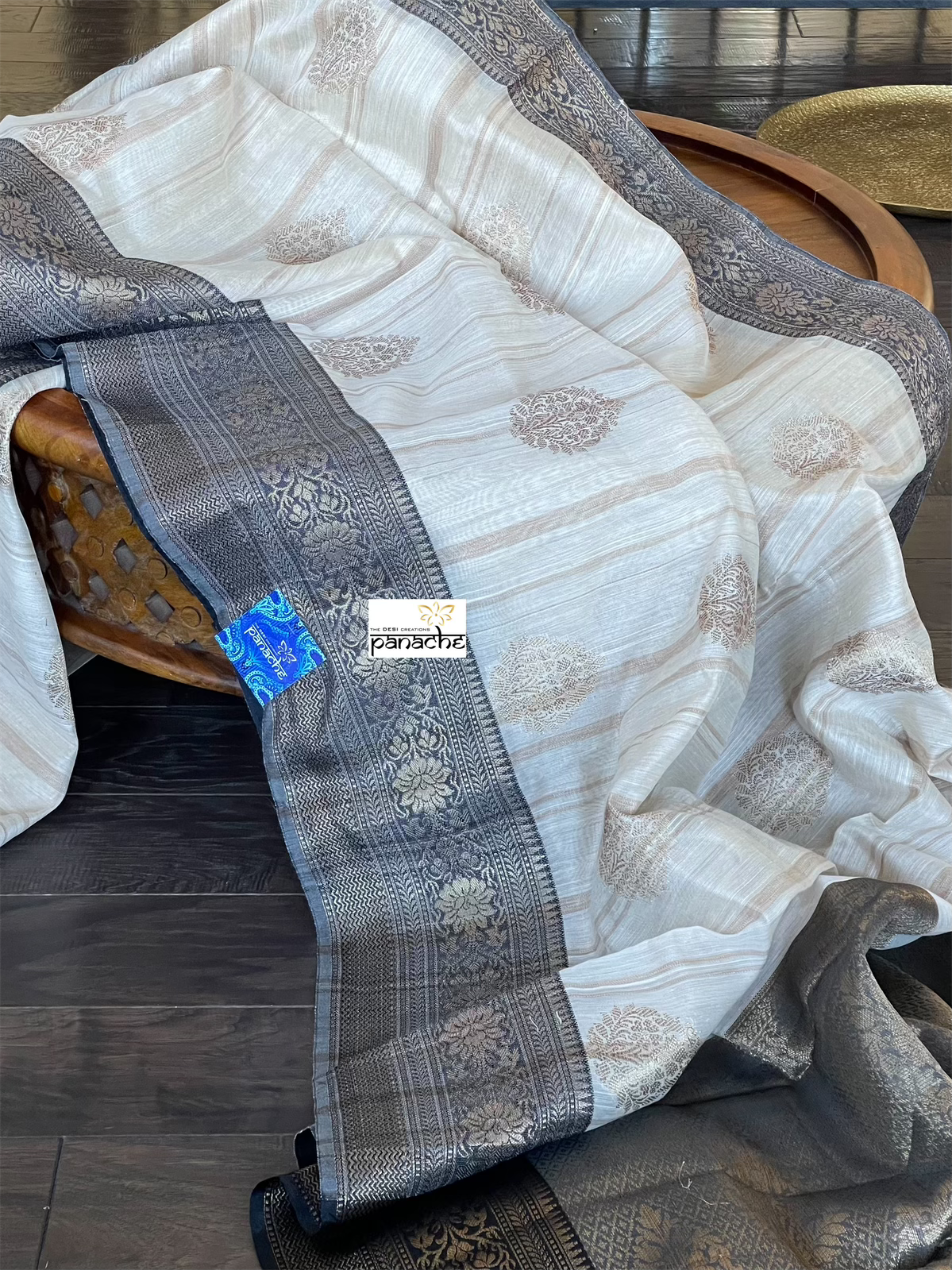 Soft Dupion Banaras Saree - Beige Black