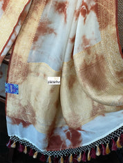Khaddi Georgette Banarasi - Off-White Rust Brwon Tie-dye Khadhua Woven