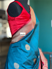 Tussar Silk Banarasi - Teal Blue Red Patli Pallu
