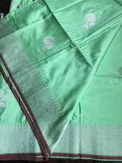 Katan Silk Banarasi - Mint Green Khadwa Silver Zari Woven