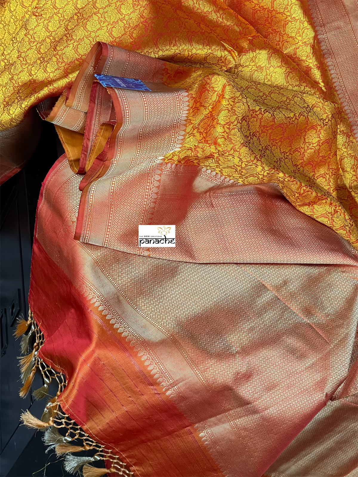 Katan Silk Tanchui Banarasi - Mustard Yellow Antique Zari