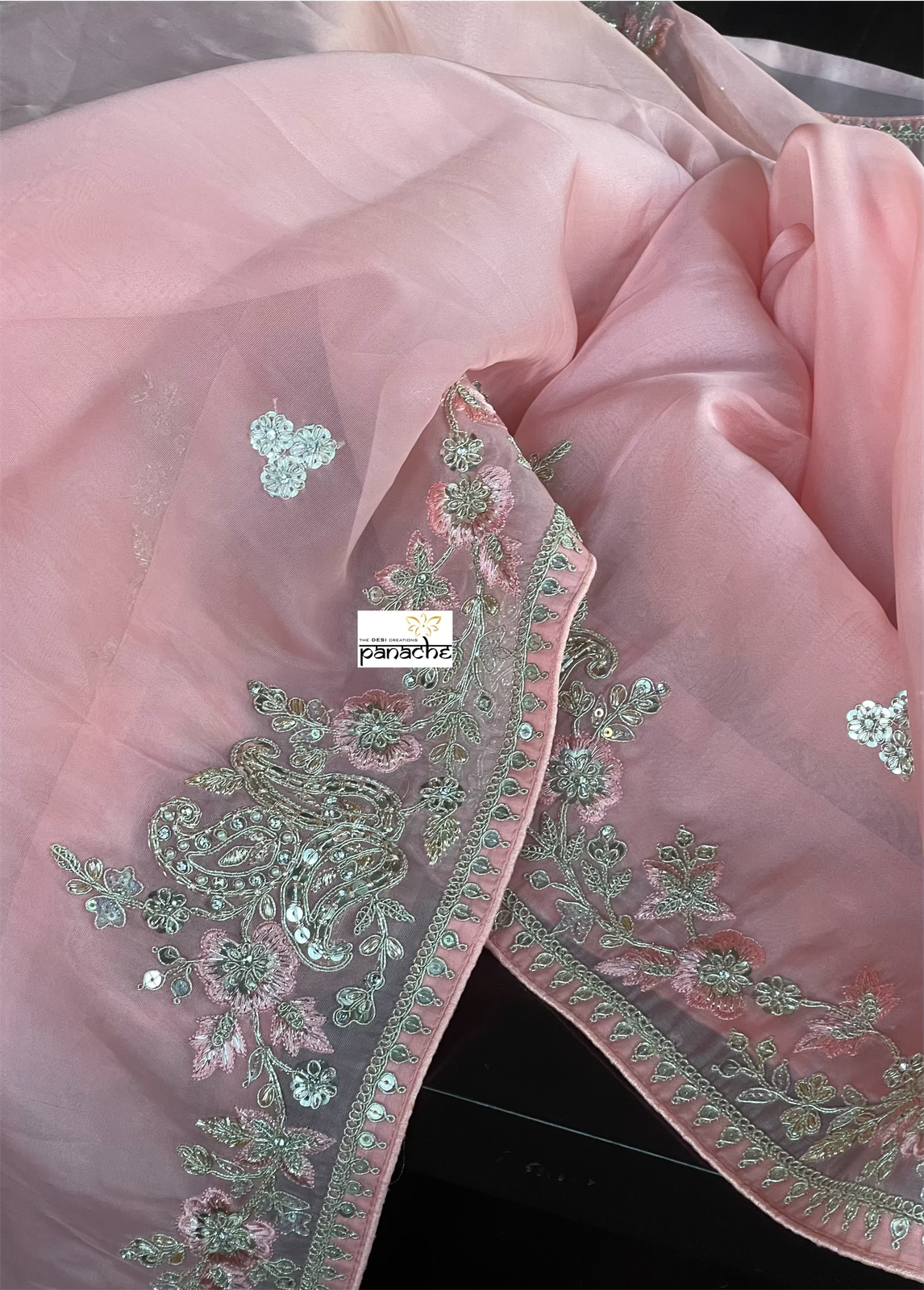 Designer Organza - Pink Embroidered