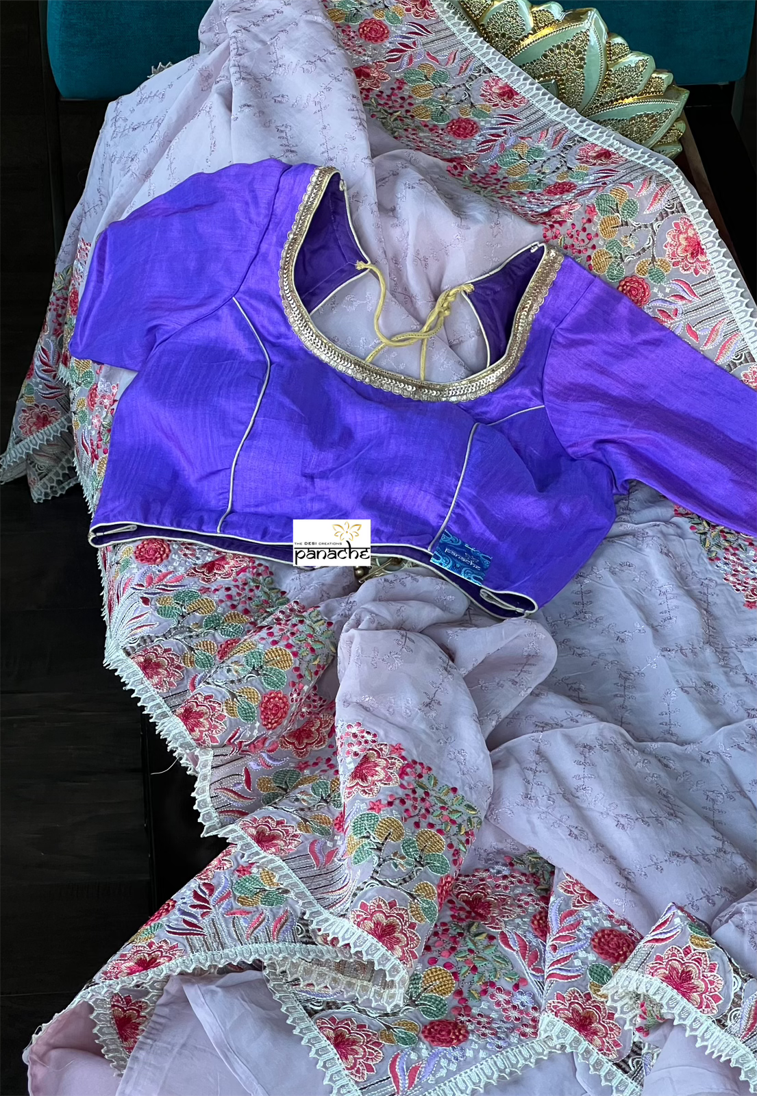 Designer Organza - Lilac Embroidered