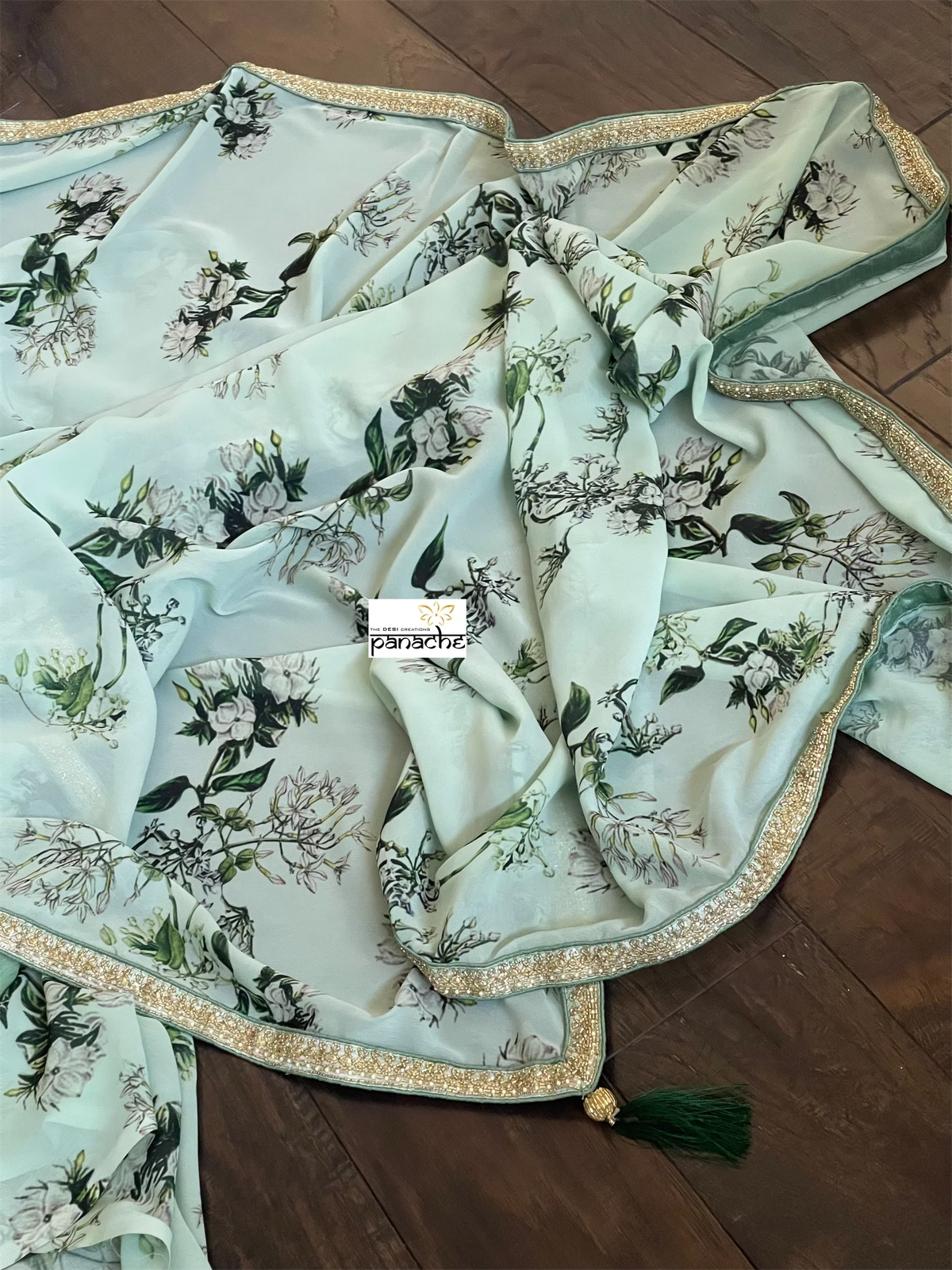 Georgette Designer Inspired Drape - Sea Green Floral