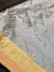 Katan Silk Banarasi - Grey Ochre Yellow
