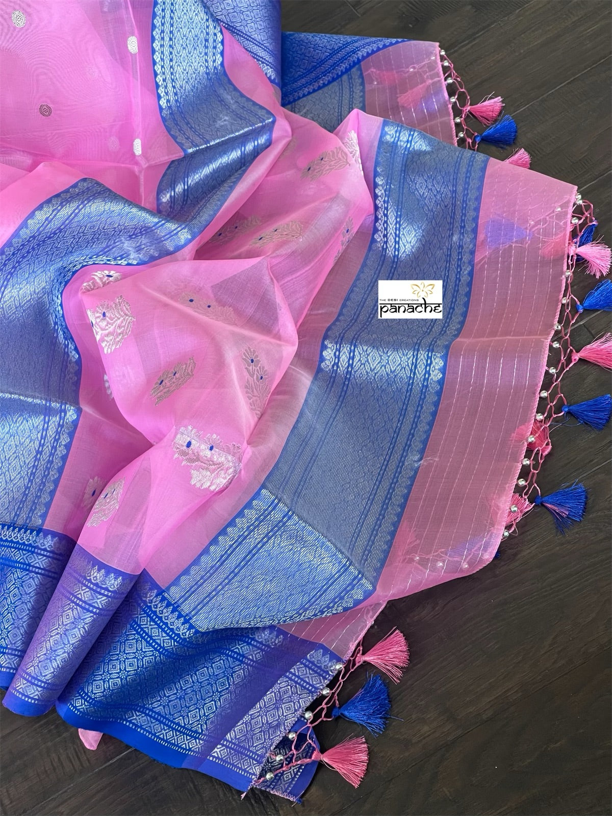 Pure Chanderi Organza Silk - Pink Blue Eknaliya