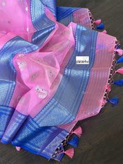Pure Chanderi Organza Silk - Pink Blue Eknaliya