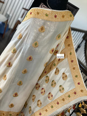 Khaddi Georgette Banarasi - Beige Meenakari