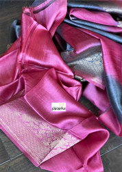 Tussar Silk Banarasi Shaded - Grey Raspberry Pink Antique Golden Zari