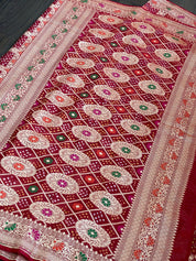 Bandhej Khaddi Georgette Banarasi - Red Gharchola