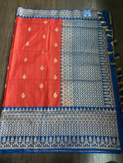 Pure Tassur Silk Banarasi - Red Blue
