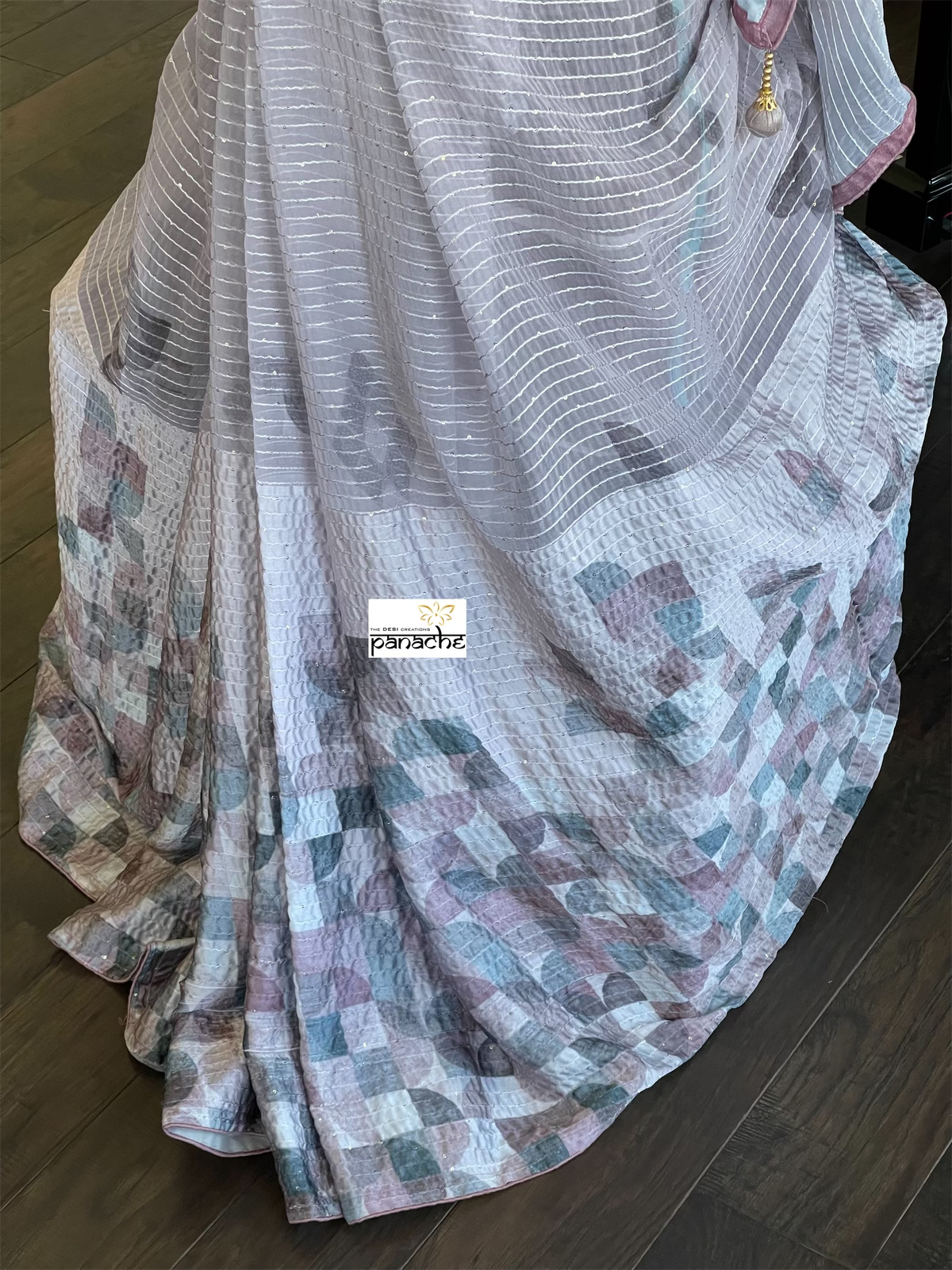 Designer Satin Georgette Sequin - Light Violet Gray