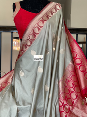 Pure Katan Silk Banarasi - Grey Red