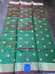 Pure Chanderi Silk - Green Dual Shaded Golden Zari