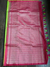 Silk Kanjivaram - Parrot Green Silver Zari