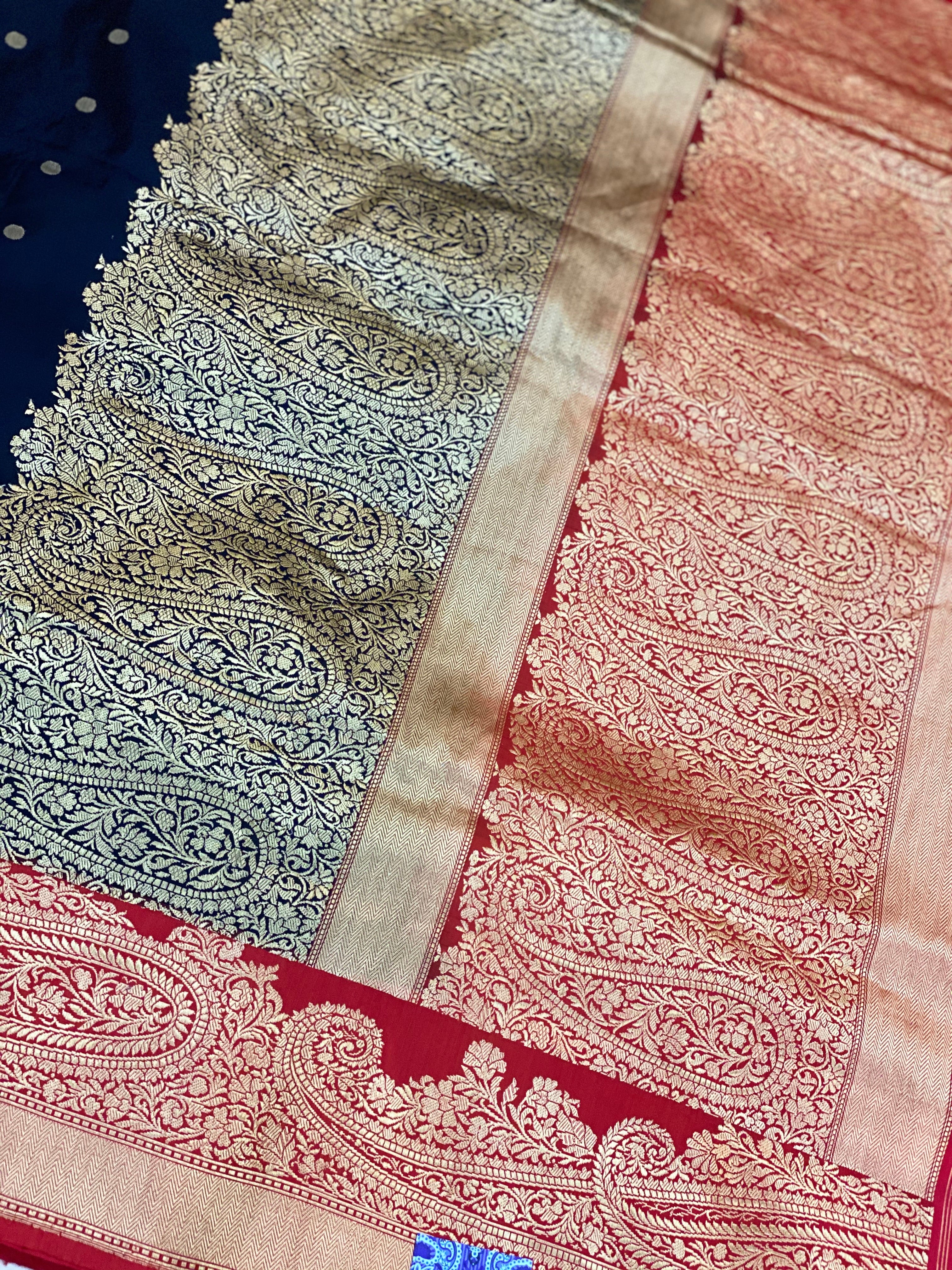 Katan Silk Banarasi - Black Red Paiesley