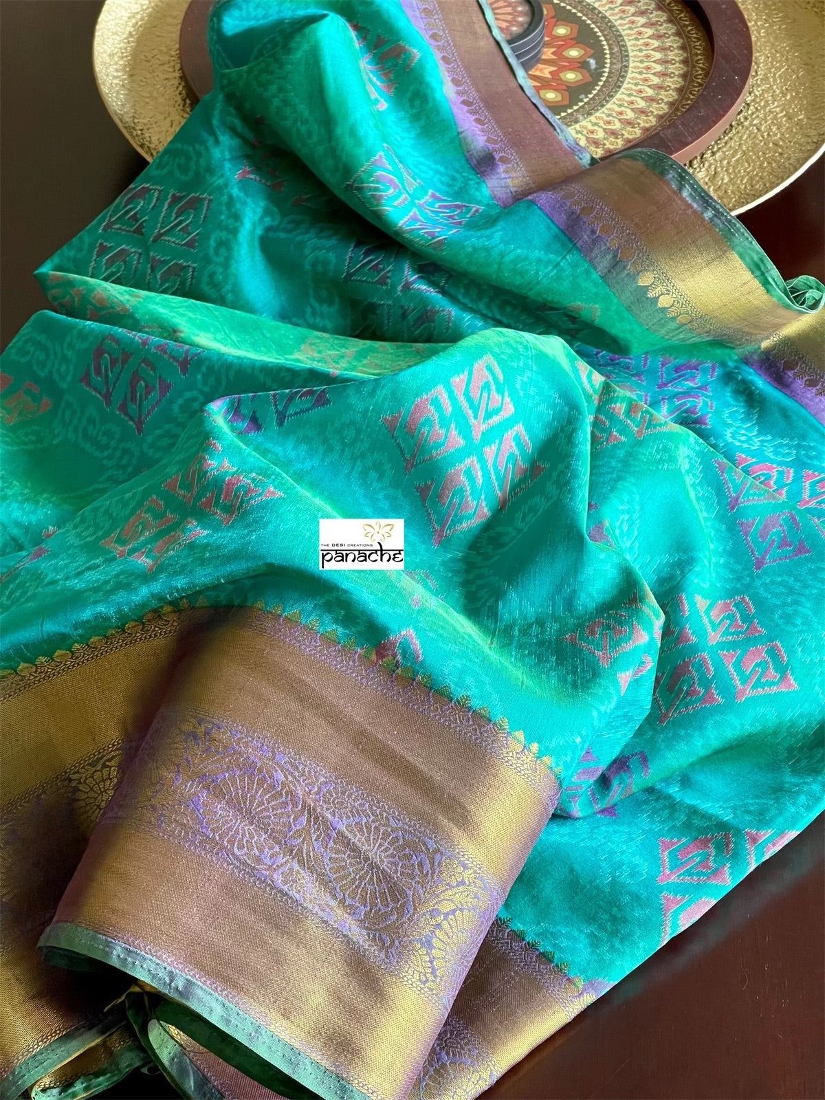 Designer Soft Silk Printed - Sea Green Firozi Patola