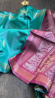 Pure Tussar Silk Woven - Teal Sea Green