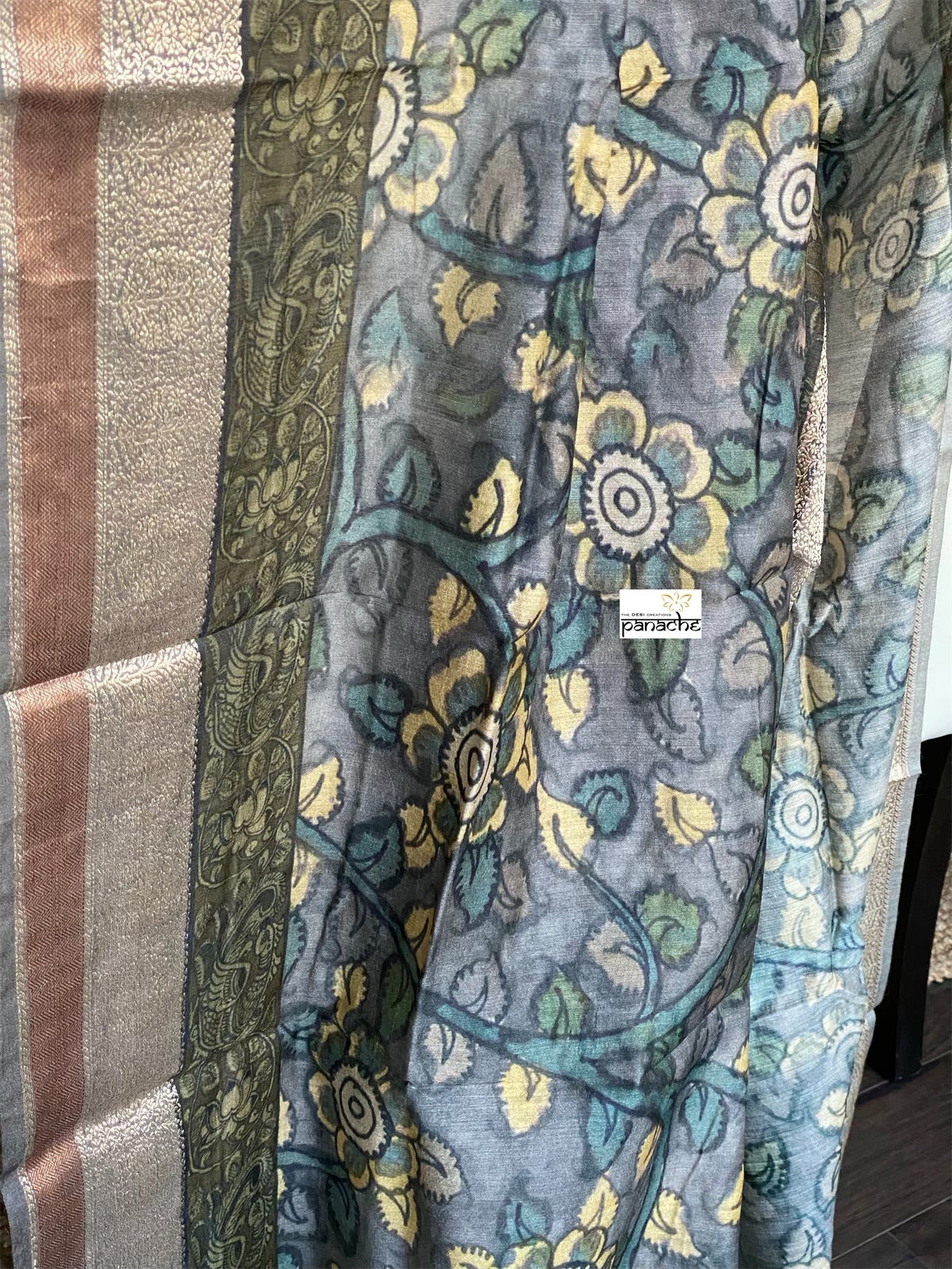 Muga Silk Kalamkari Banarasi- Grey