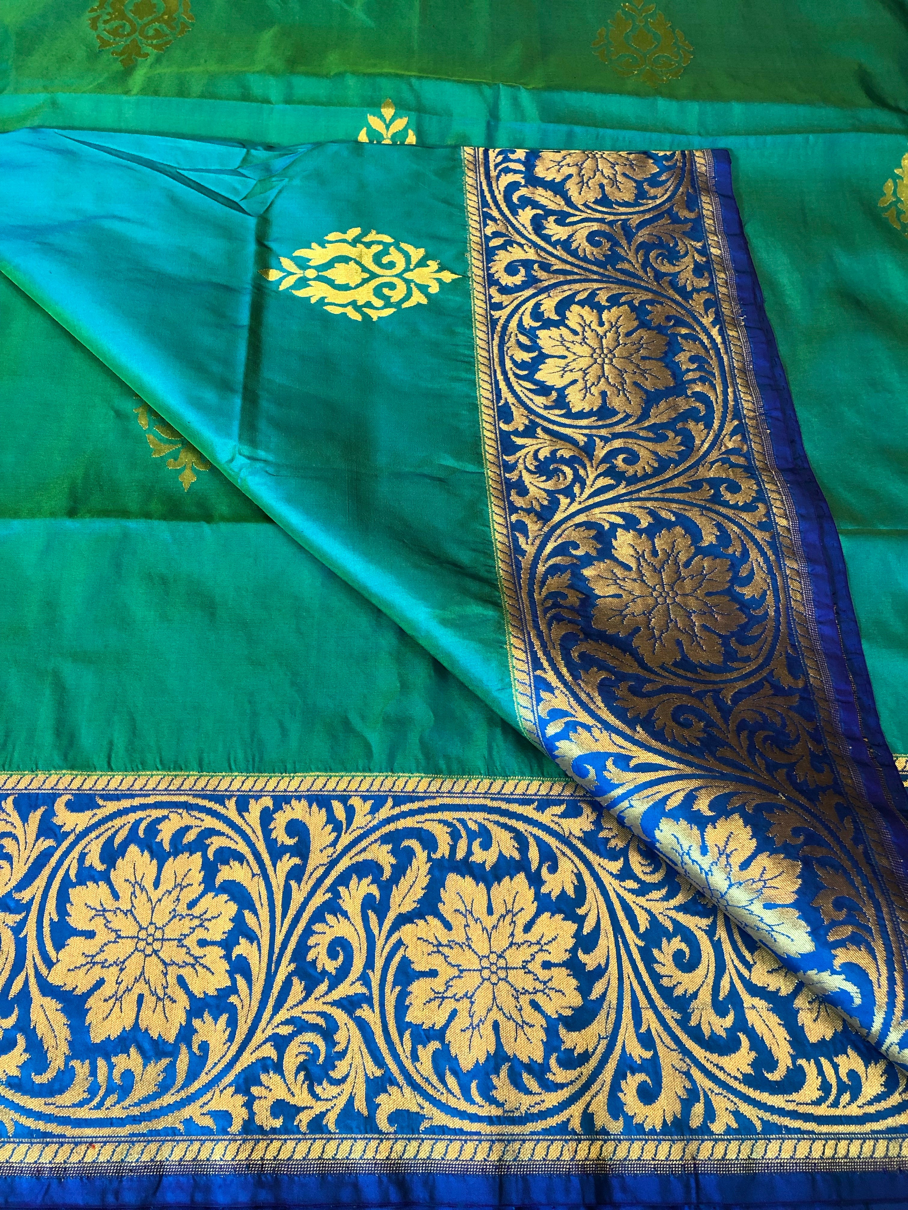 Pure Silk Banarasi - Sea Green Dual Shaded