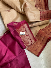 Pure Tussar Silk Banarasi - Beige Maroon