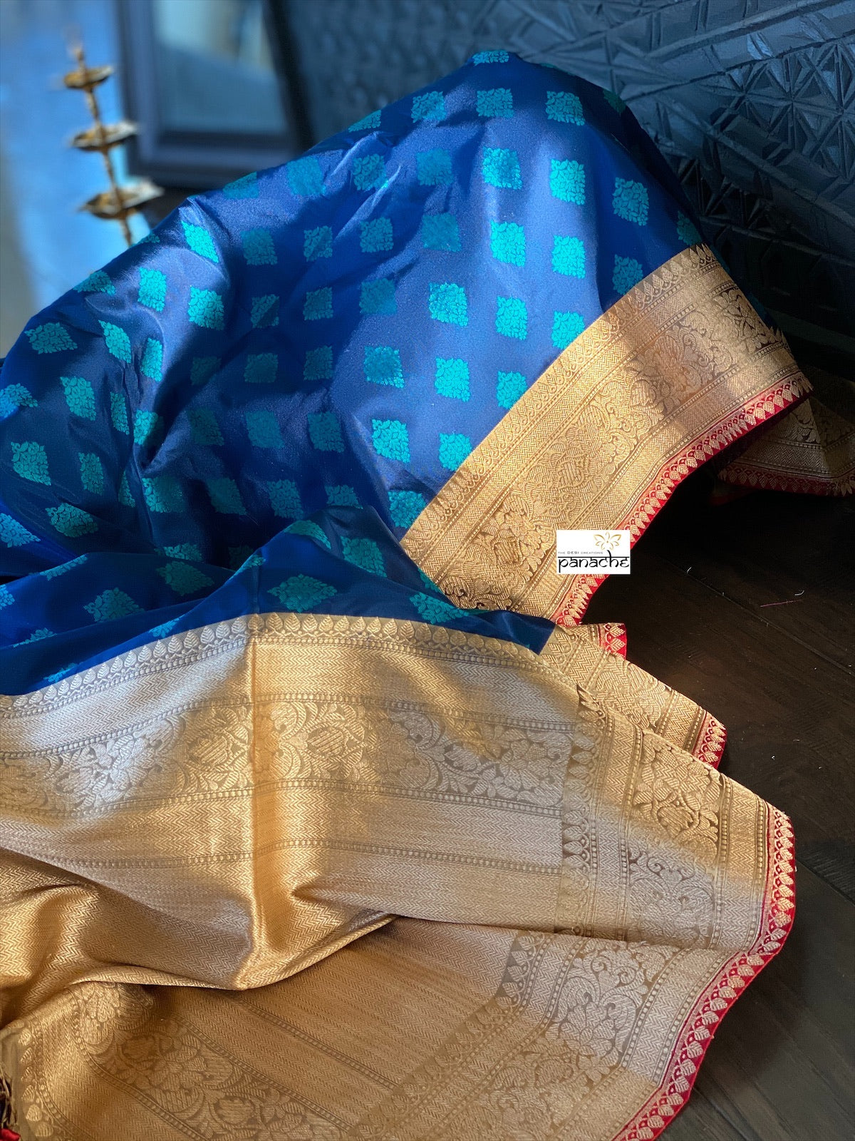 Pure Katan Silk Banarasi - Blue Firozi Antique Zari