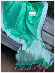 Khaddi Georgette Banarasi - Green Purple Khadhua Woven