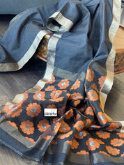 Matka Silk - Black Zari checks Woven Palllu
