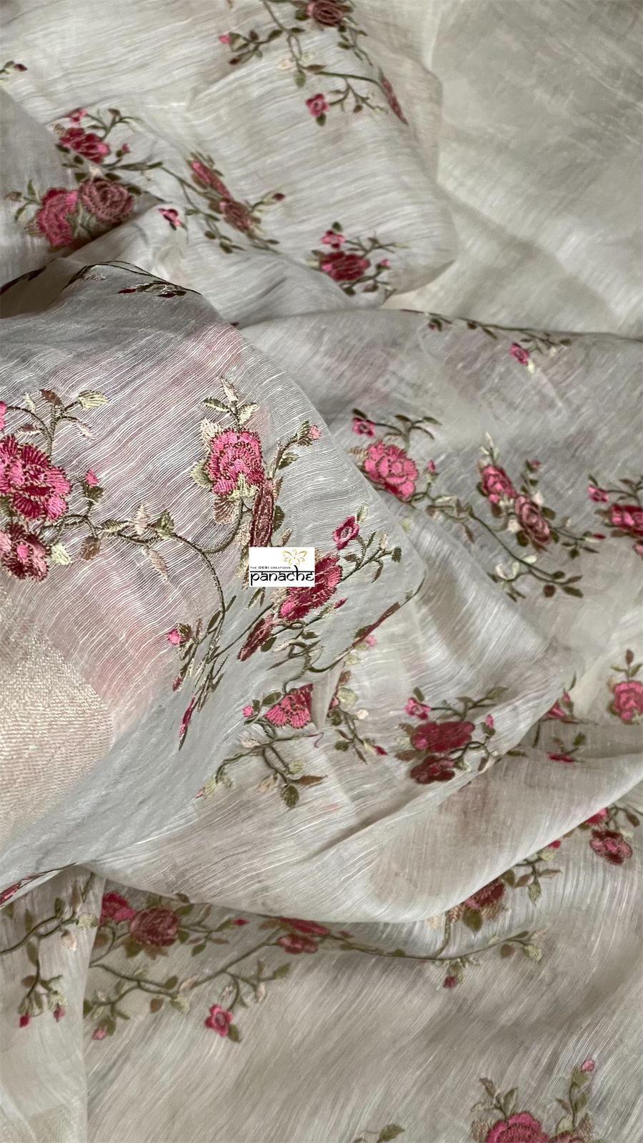 Embroidered Linen Silk- Off White