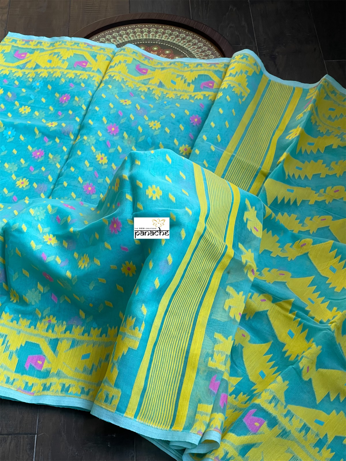 Jamdaani Soft - FIrozi Blue Yellow