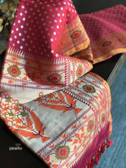 Silk Banarasi - Red Rusty Orange Paithani border