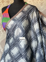 Pure Tussar Silk - Black Grey Printed