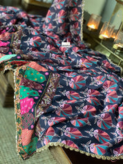 Georgette Designer Inspired Drape - Black Grey Multicolor